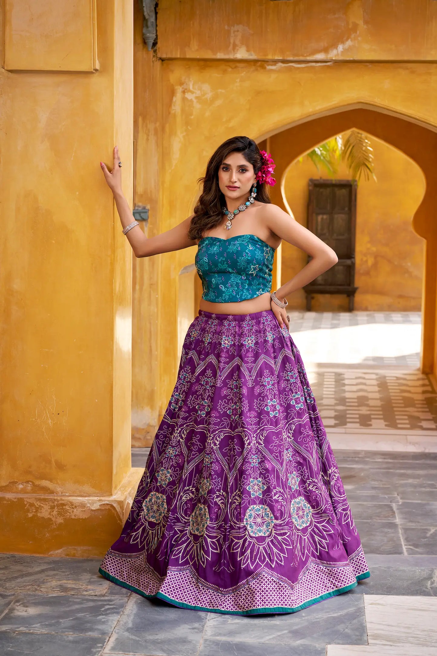 Royal Purple Silk Printed Lehenga Choli