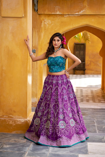 Royal Purple Silk Printed Lehenga Choli