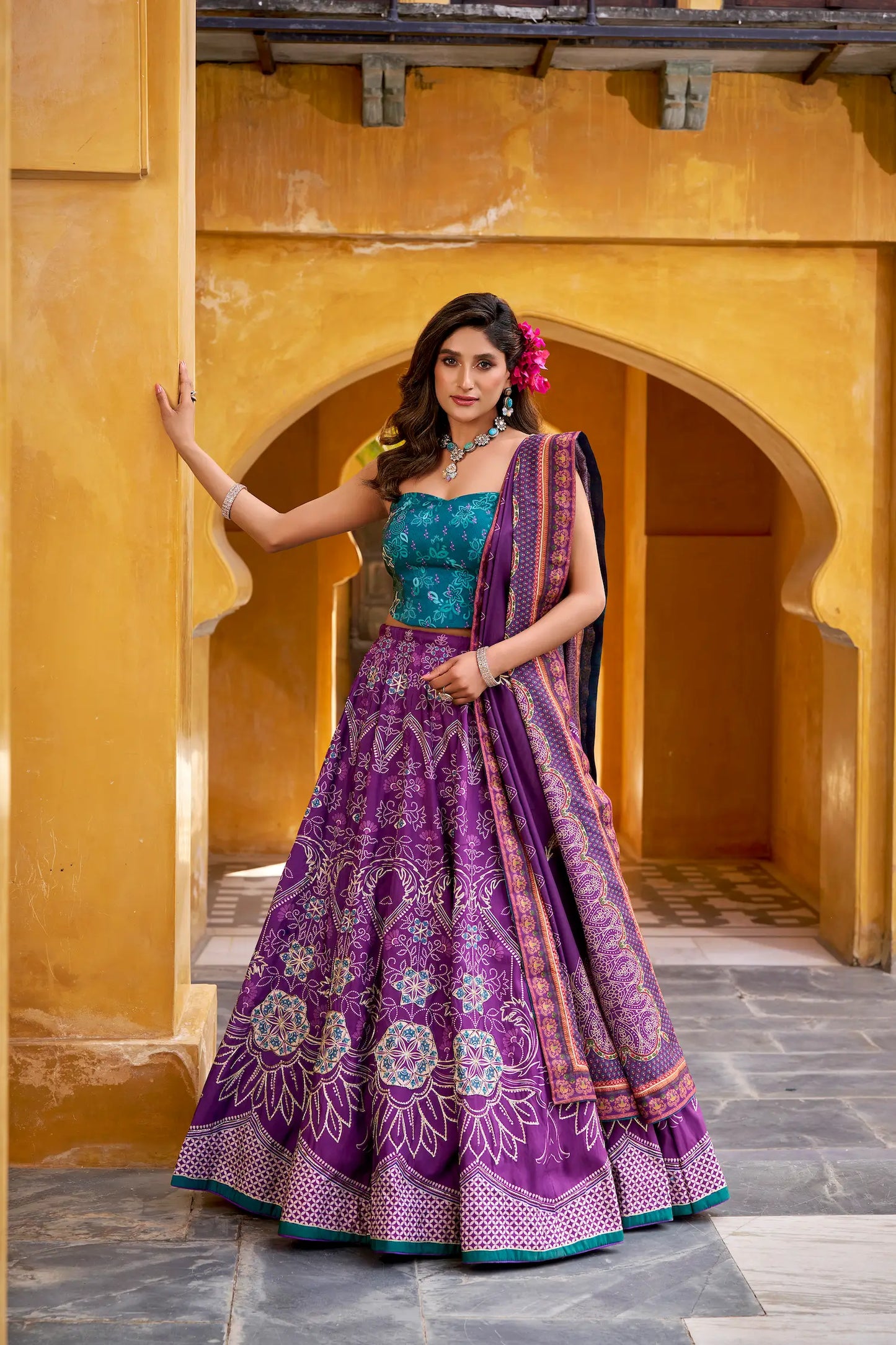Royal Purple Silk Printed Lehenga Choli