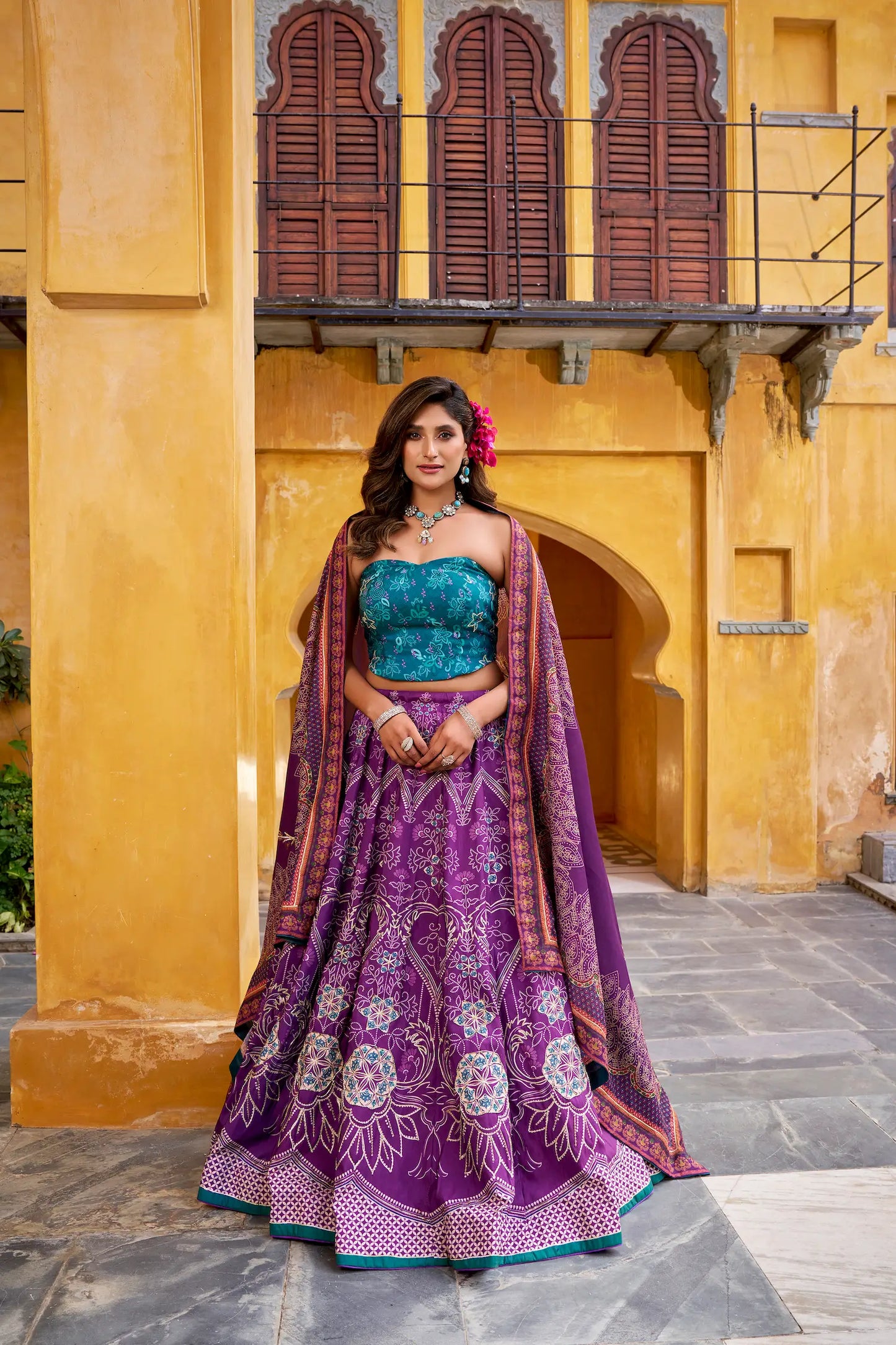 Royal Purple Silk Printed Lehenga Choli
