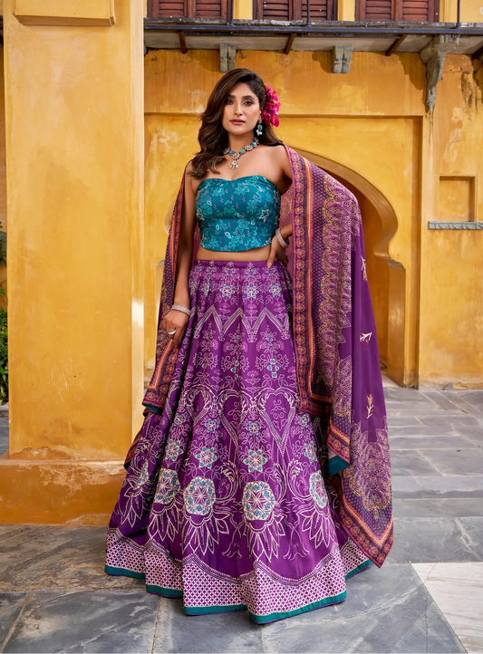 Royal Purple Silk Printed Lehenga Choli