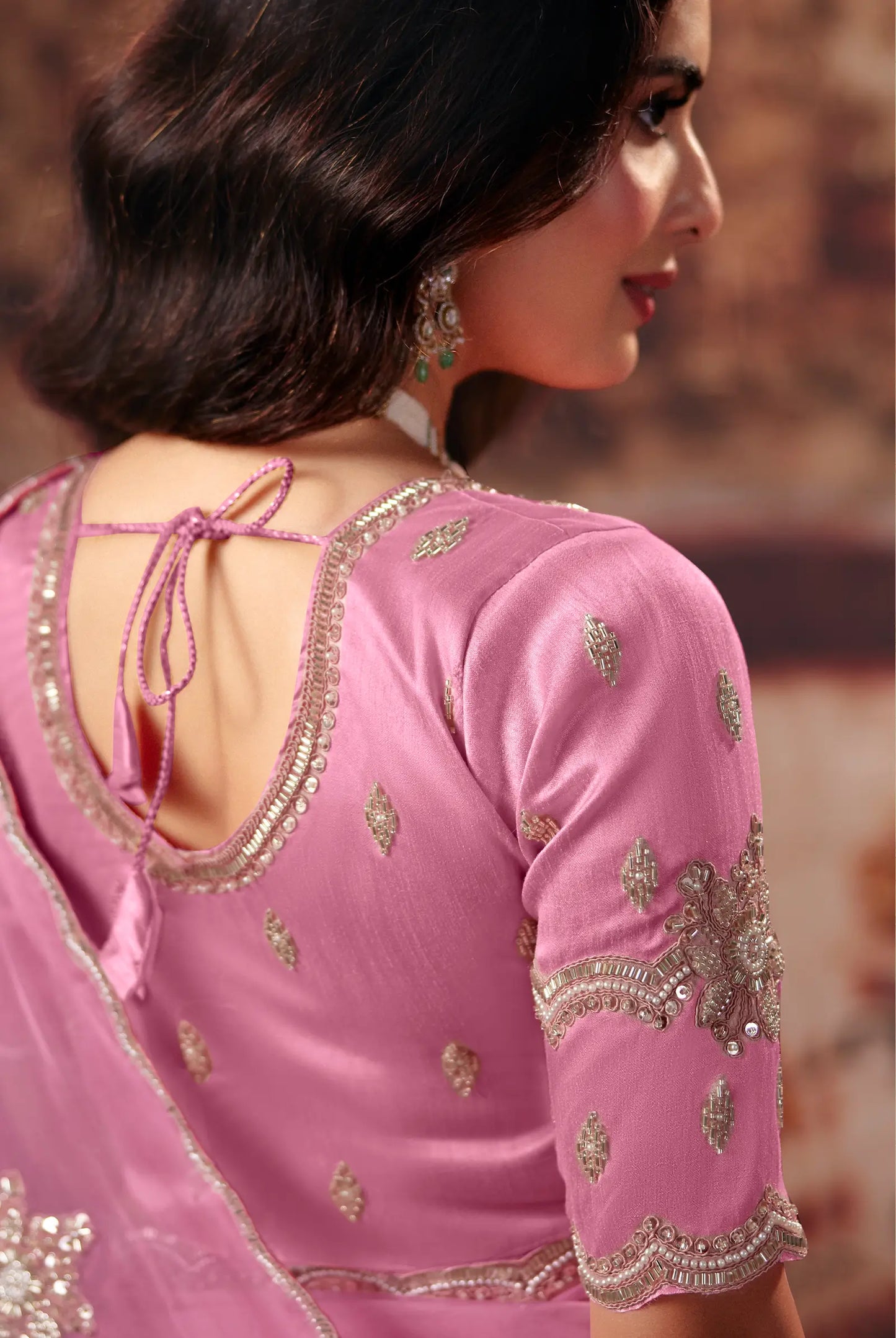 Baby Pink Organza Embroidered Saree