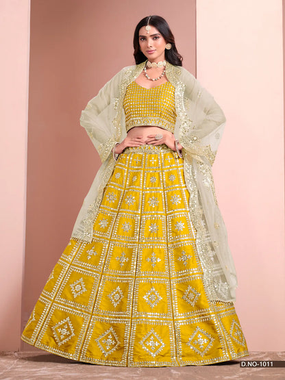 Yellow Art Silk Lehenga Choli With Thread And Sequins Work