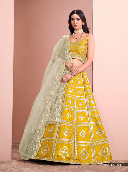 Yellow Art Silk Lehenga Choli With Thread And Sequins Work