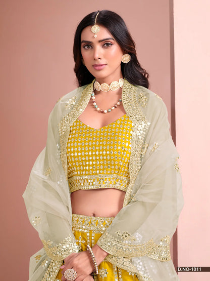 Yellow Art Silk Lehenga Choli With Thread And Sequins Work