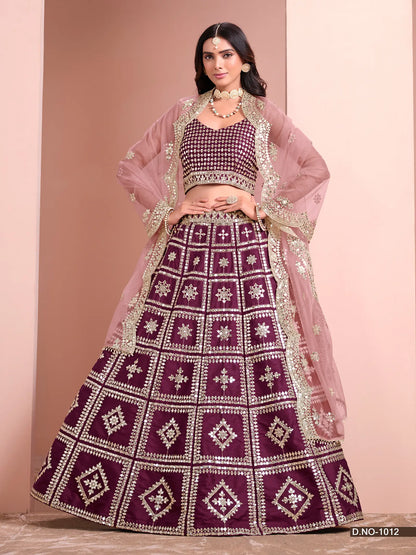 Wine Art Silk Lehenga Choli With Thread And Sequins Work