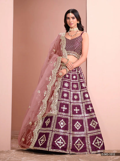 Wine Art Silk Lehenga Choli With Thread And Sequins Work