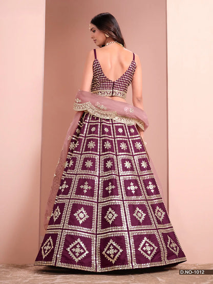 Wine Art Silk Lehenga Choli With Thread And Sequins Work