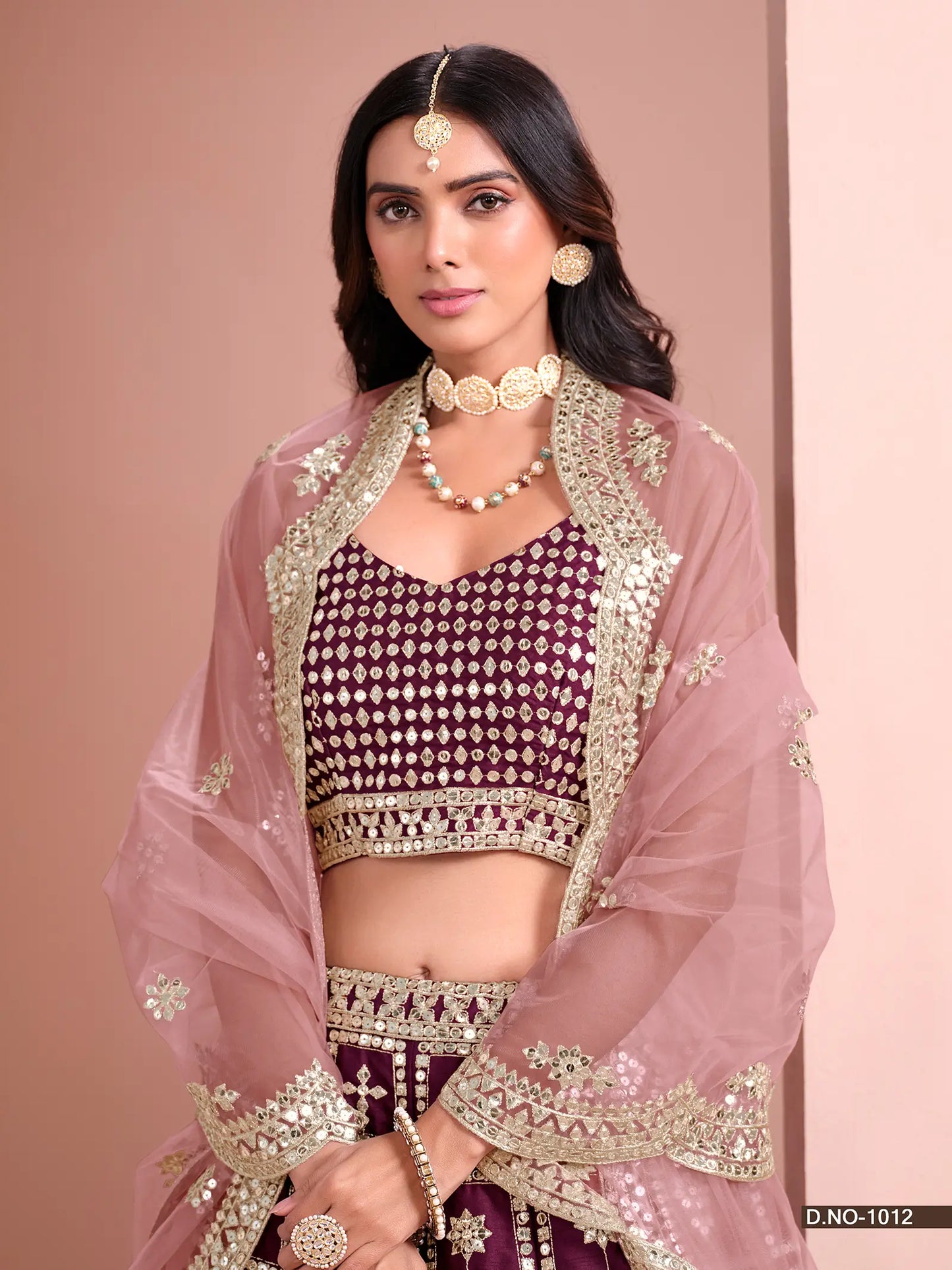 Wine Art Silk Lehenga Choli With Thread And Sequins Work