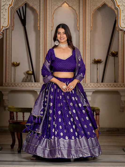 Purple Vichitra Silk Lehenga With Foil Print