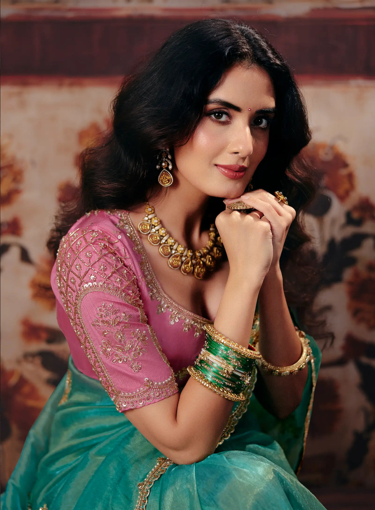 Sea Green Organza Embroidered Saree
