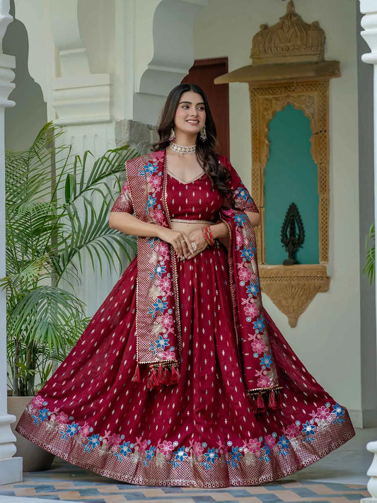 Maroon Multi Color Foil Print Lehenga Choli