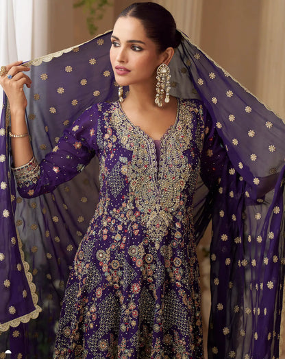 Deep Purple Heavy Embroidery salwar suit