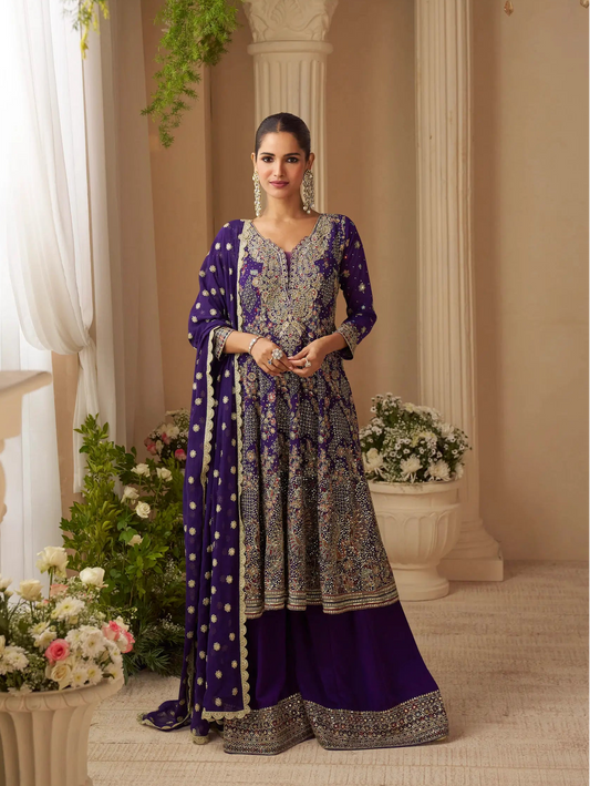 Deep Purple Heavy Embroidery salwar suit