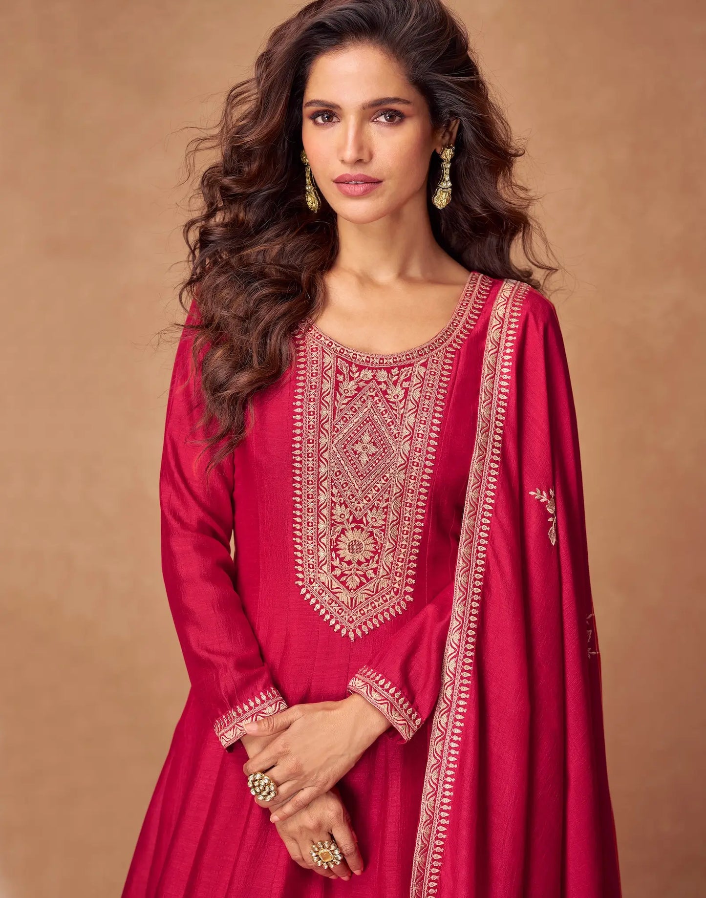 Red Premium Silk Embroidery Work Gown