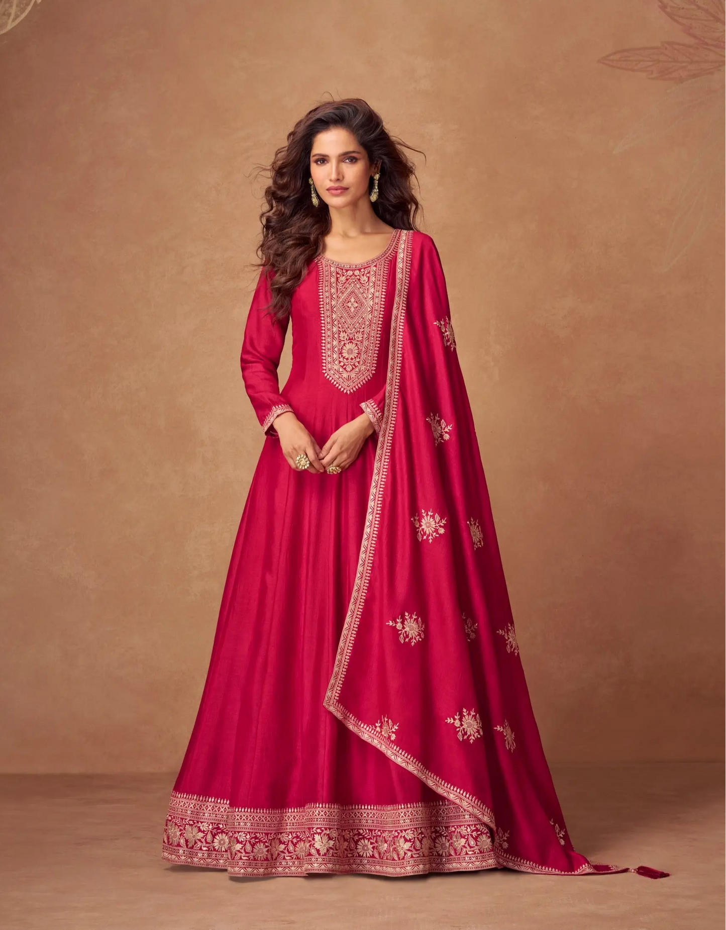 Red Premium Silk Embroidery Work Gown