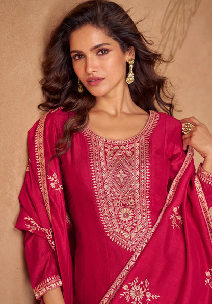 Red Premium Silk Embroidery Work Gown