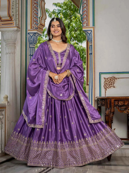 Lavender Sequins Embroidery Lehenga Choli