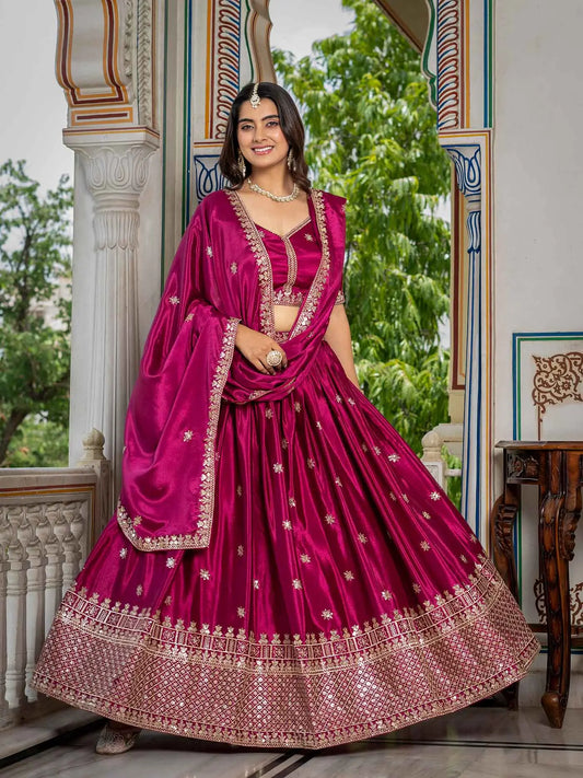 Cherry Pink Sequins Embroidery Lehenga Choli
