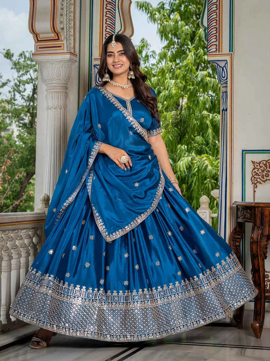 Rama Sequins Embroidery Lehenga Choli