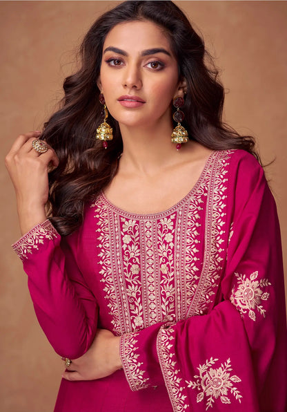 Pink Premium Silk Embroidery Work Gown