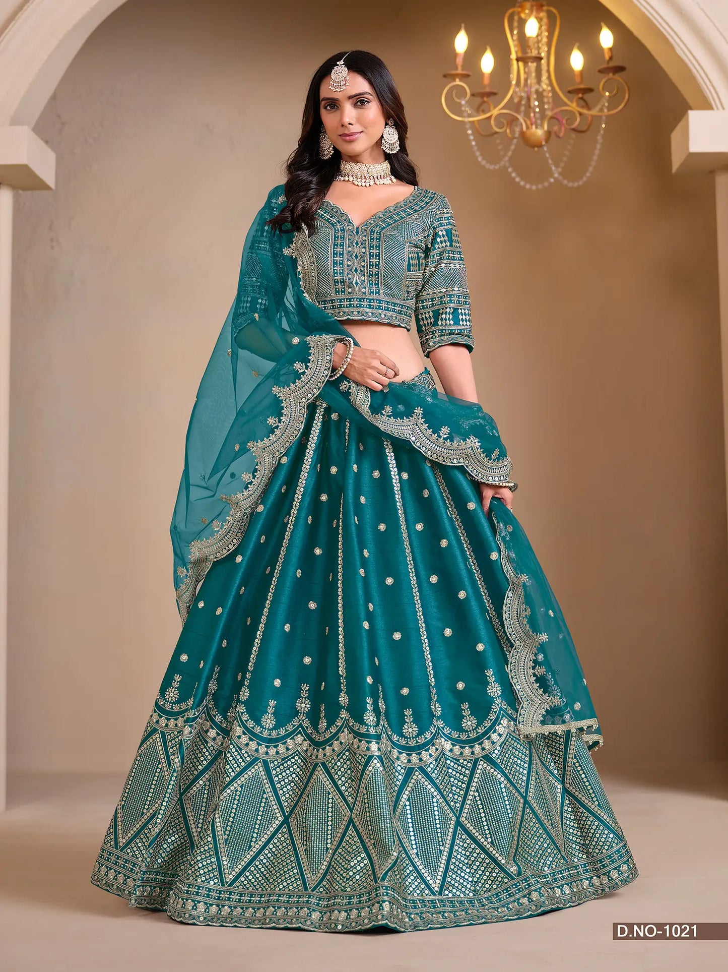 Dark Aqua Designer Art Silk Lehenga Choli With Thread And Sequins Work