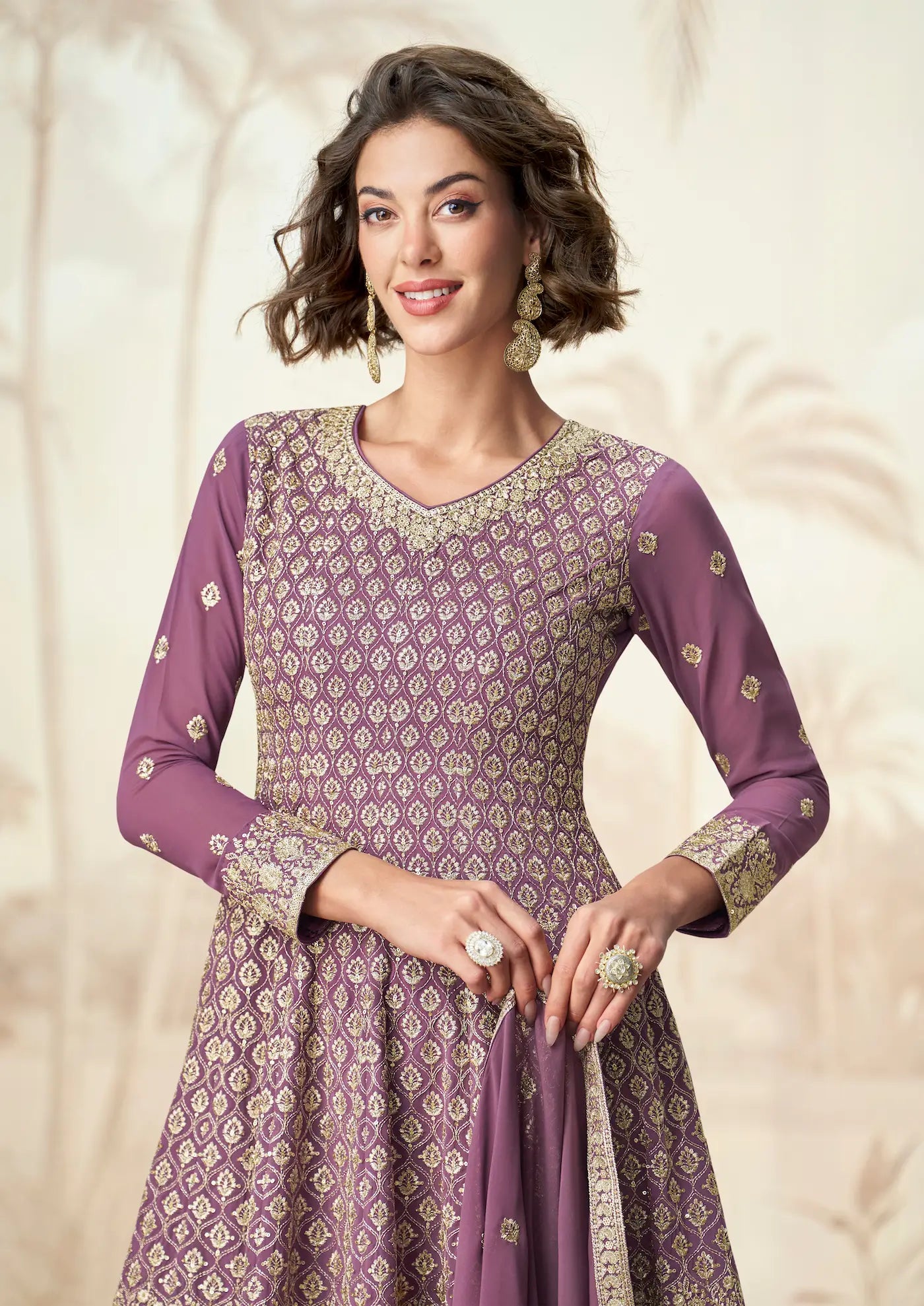 Dusty Purple Georgette Embroidery Work Palazzo Suit