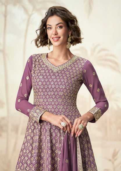 Dusty Purple Georgette Embroidery Work Palazzo Suit