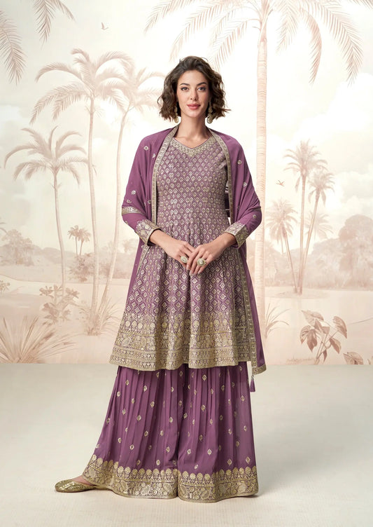 Dusty Purple Georgette Embroidery Work Palazzo Suit