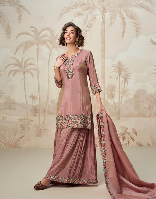Dusty Pink Shimmer Silk Embroidery Work Salwar Suit