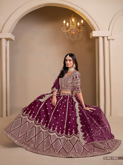 Wine Berry Designer Art Silk Lehenga Choli With Thread And Sequins Work