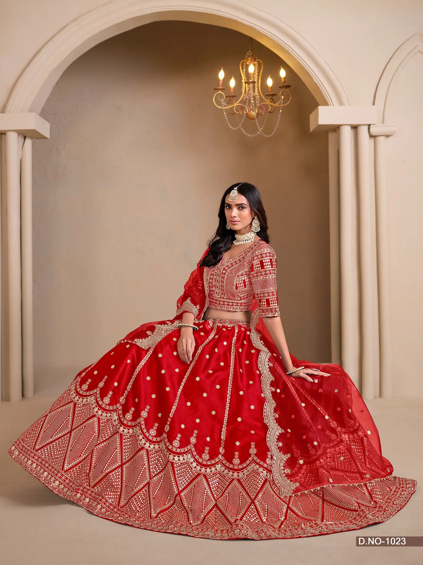 Vibrant Red Designer Art Silk Lehenga Choli With Thread And Sequins Work