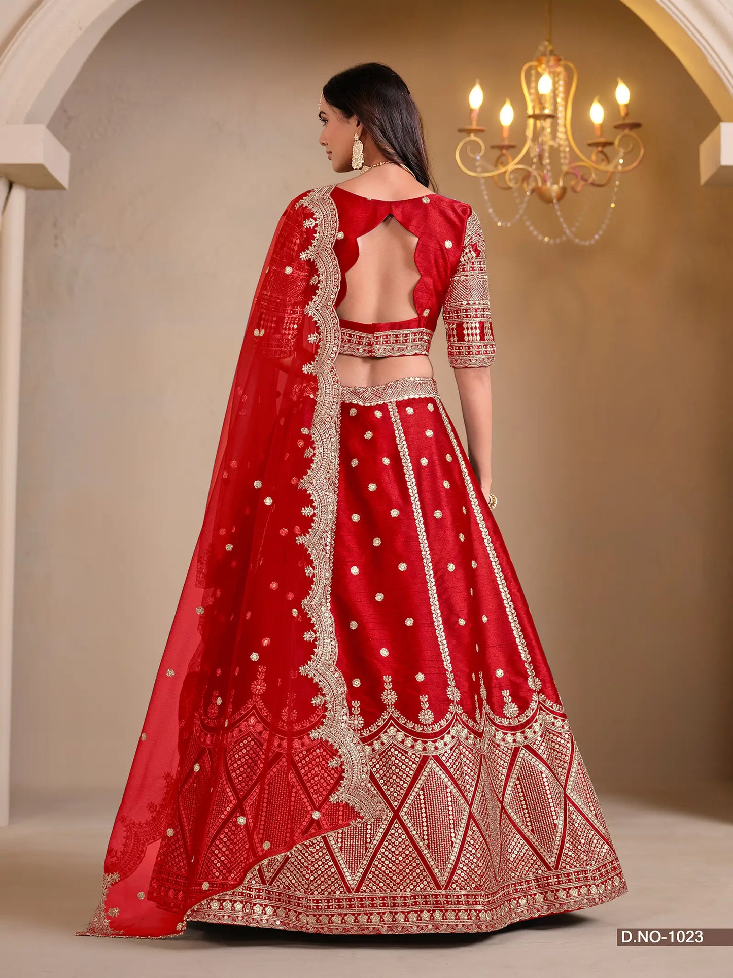 Vibrant Red Designer Art Silk Lehenga Choli With Thread And Sequins Work