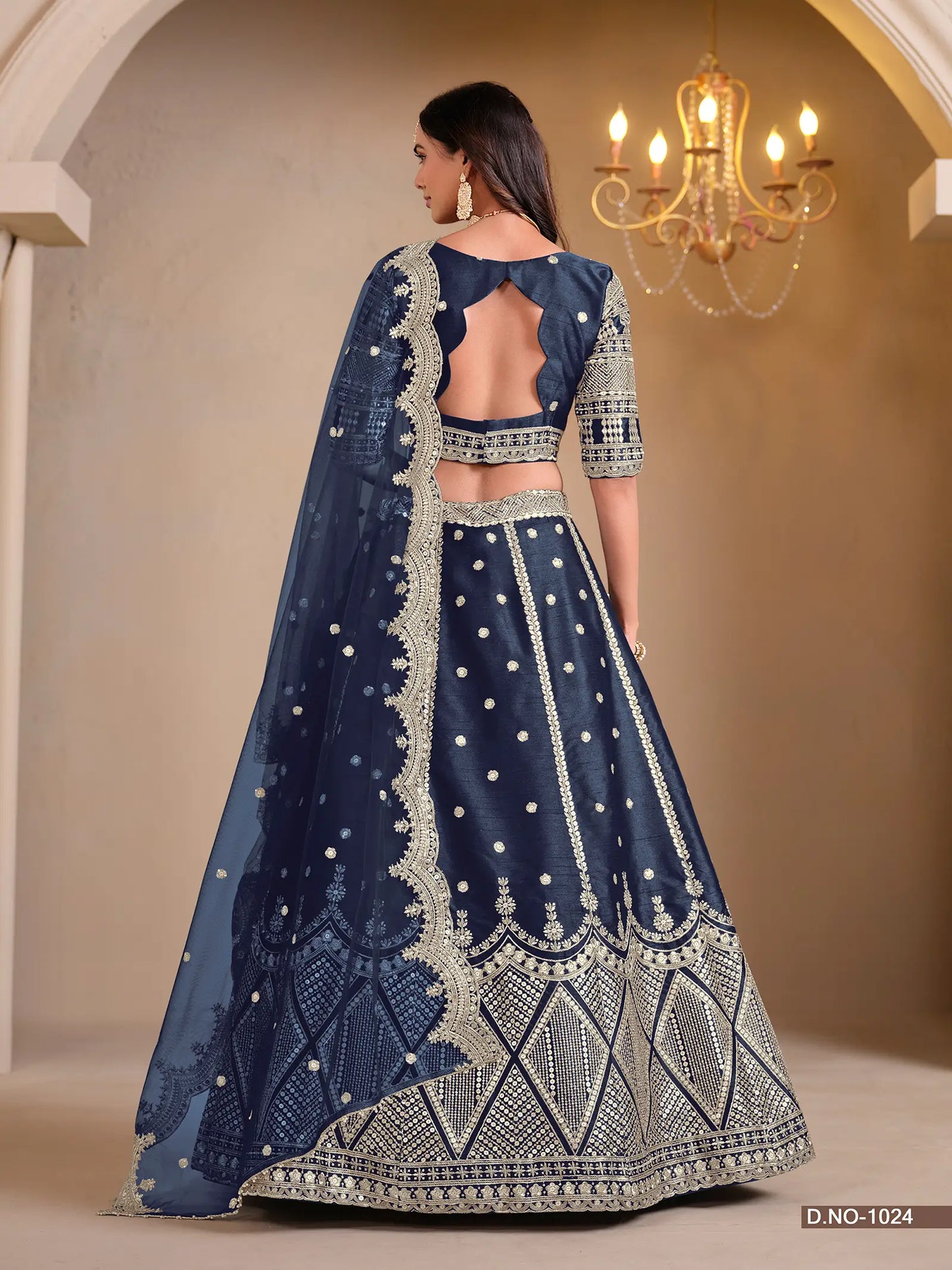 Navy Blue Designer Art Silk Lehenga Choli With Thread And Sequins Work