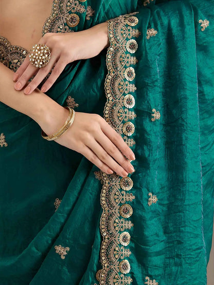 Rama Embroidery Pearl Work Tissue Saree