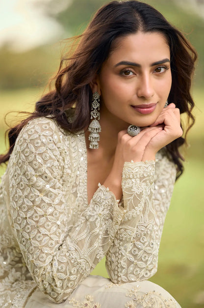 Powder White Heavy Embroidery Salwar Suit