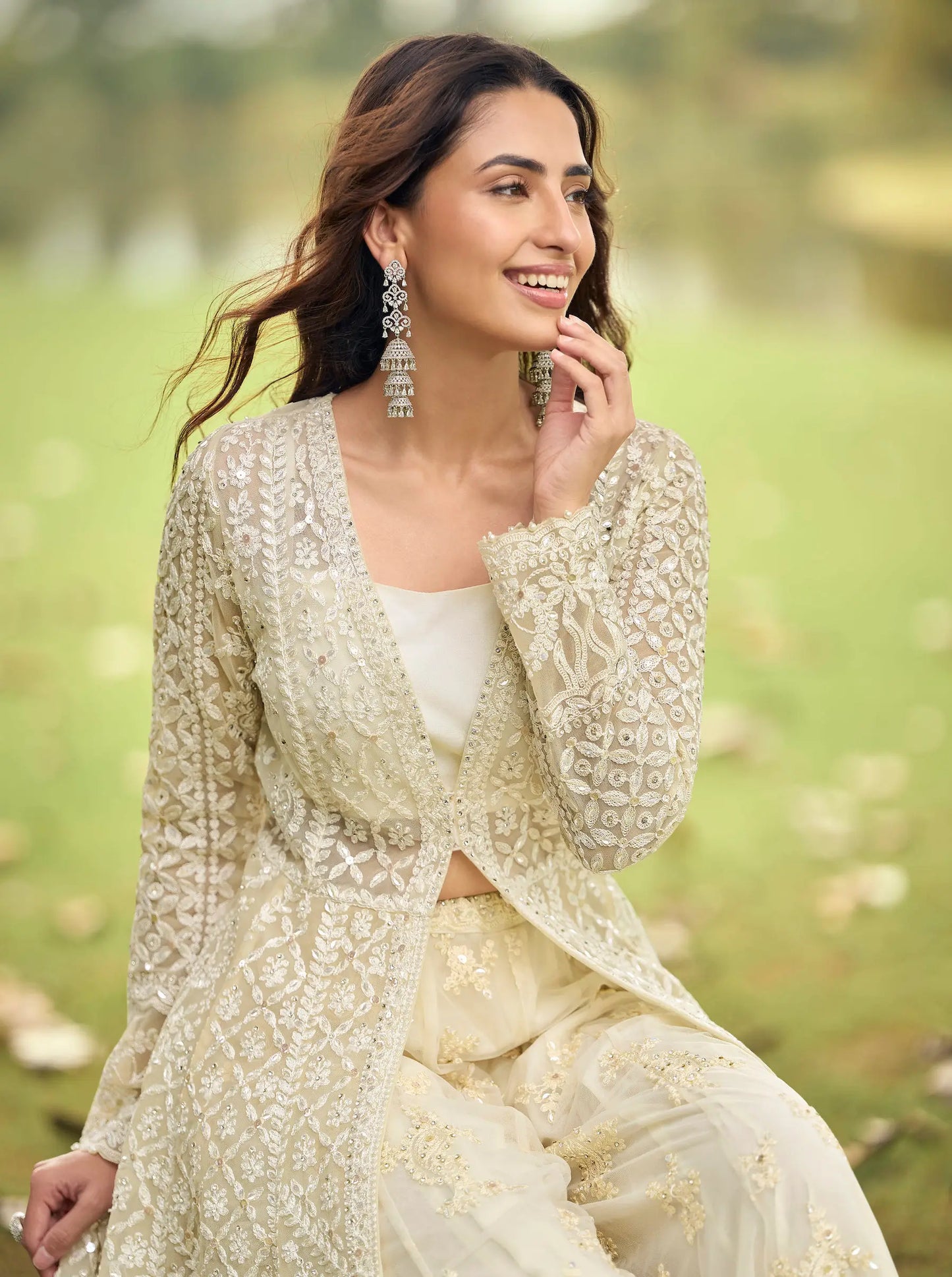 Powder White Heavy Embroidery Salwar Suit