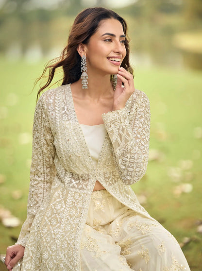 Powder White Heavy Embroidery Salwar Suit