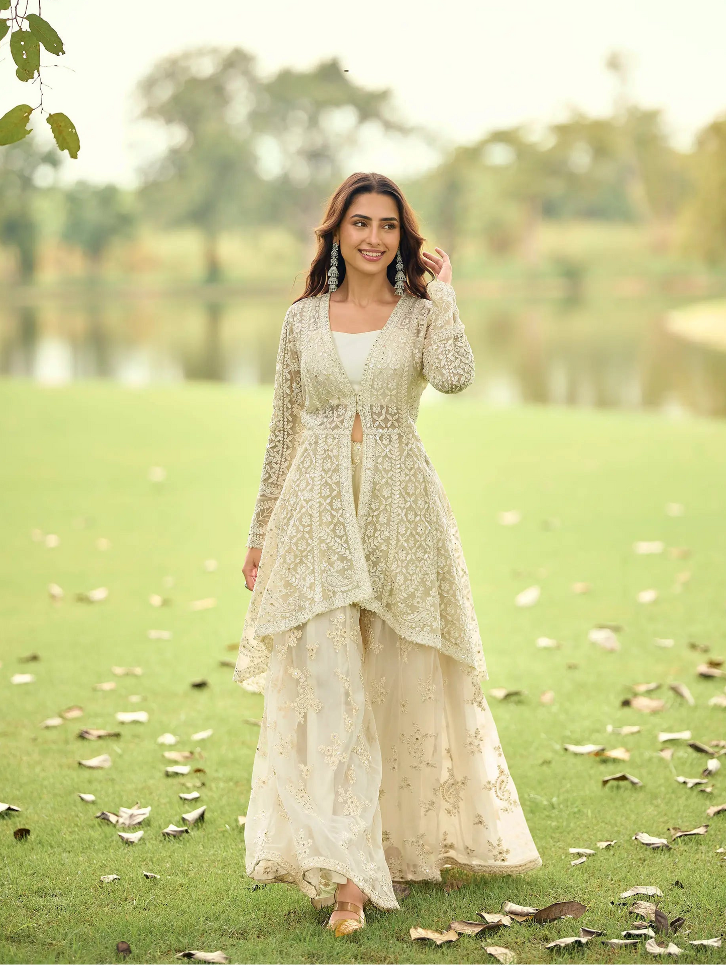 Powder White Heavy Embroidery Salwar Suit