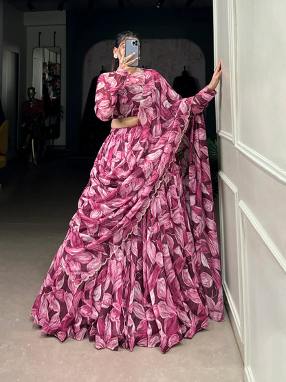 Maroon Tabby Silk Floral Printed Lehenga Choli