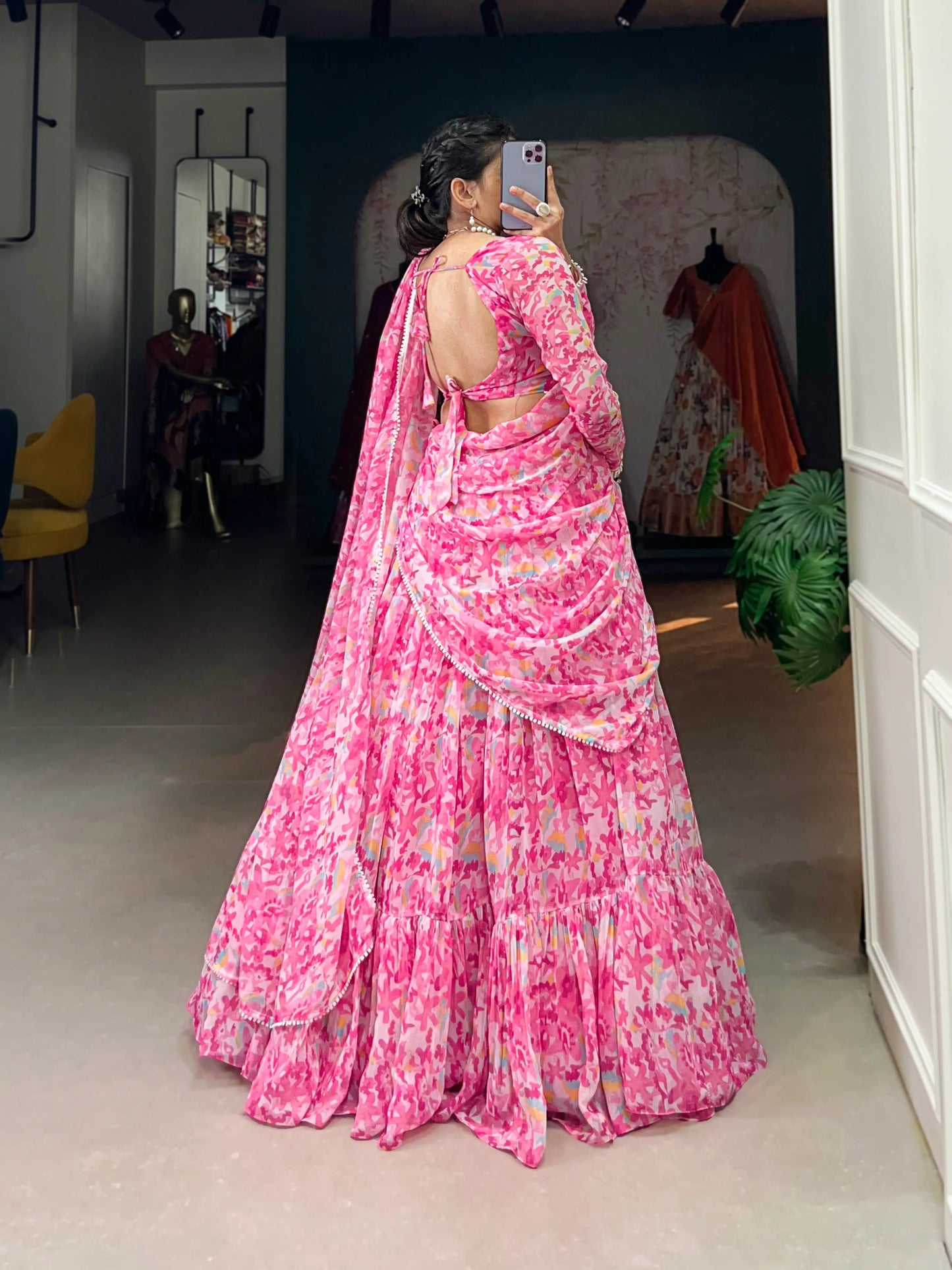 Light Pink Goergette Floral Printed Lehenga Choli