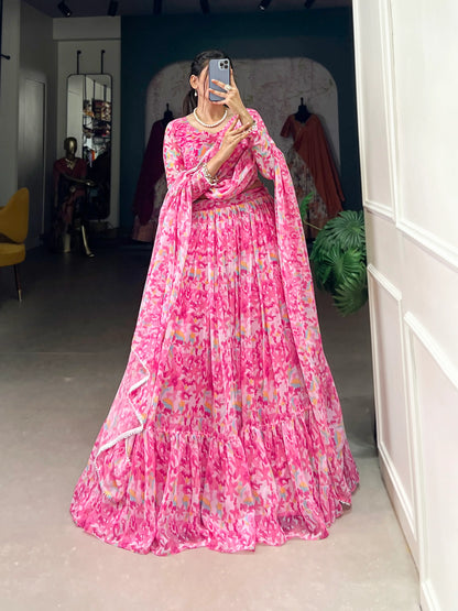 Light Pink Goergette Floral Printed Lehenga Choli