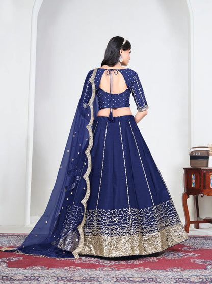 Navy Blue Art Silk Embroidery Lehenga Choli