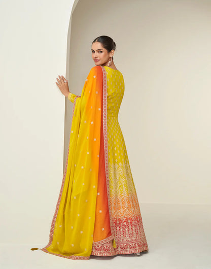 Bee Yellow Georgette Embroidery Work Gown