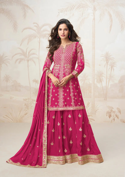 Rani Pink Chinon Silk Embroidery Work Salwar Suit