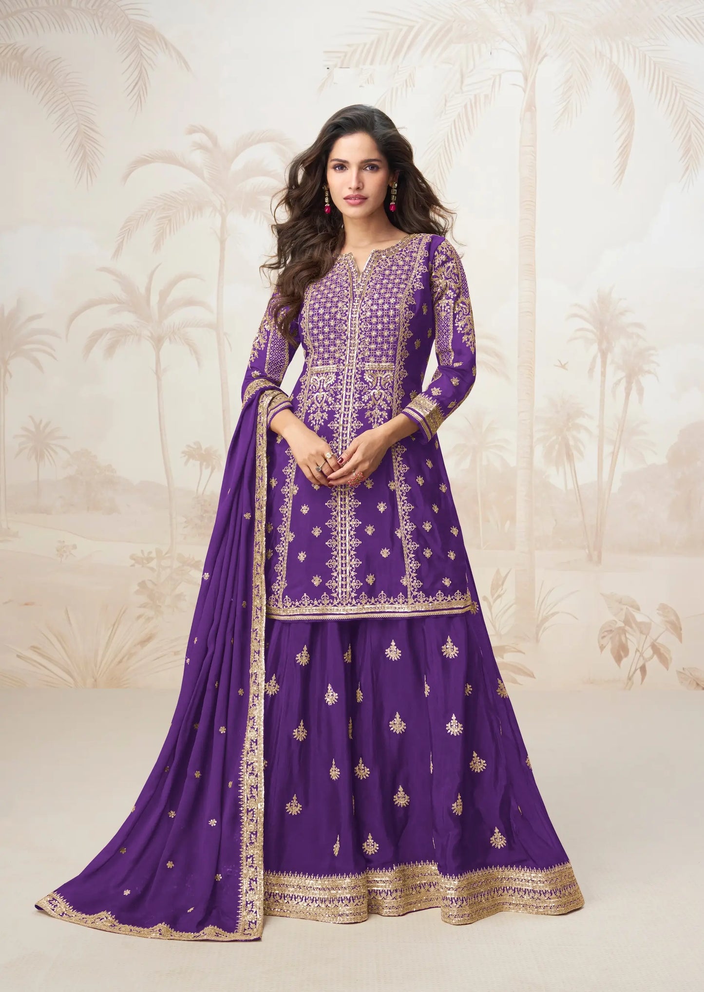 Purple Chinon Silk Embroidery Work Salwar Suit