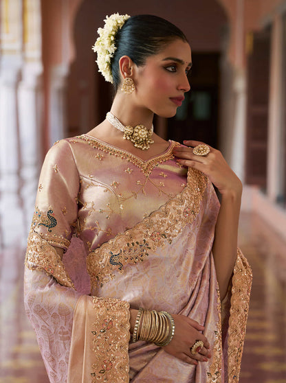 Lavender Kanjivaram silk Bead Work Saree