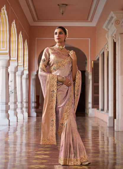 Lavender Kanjivaram silk Bead Work Saree