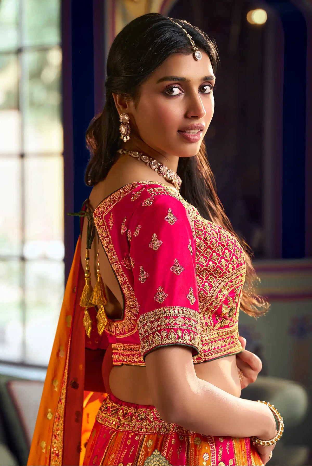 Pink-Orange Banarasi Silk Heavy Embroidery Lehenga