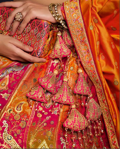 Pink-Orange Banarasi Silk Heavy Embroidery Lehenga